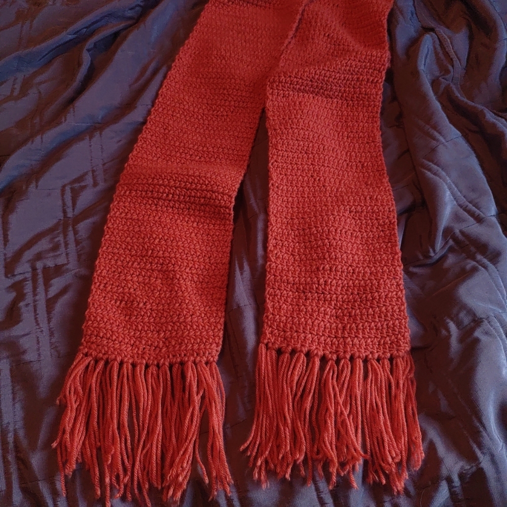 Handmade Crochet Scarf One Size Adult Unisex Coral Orange